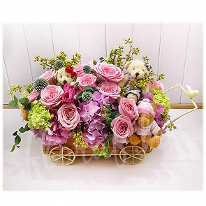 B107  Newborn Baby Girl Flower Basket  B107  Newborn Baby Girl Flower Basket